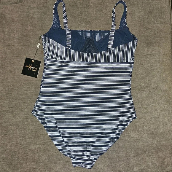 Nip Tuck Navy and white nautical striped Underwire One Piece Swimsuit Size 10 - Picture 6 of 15